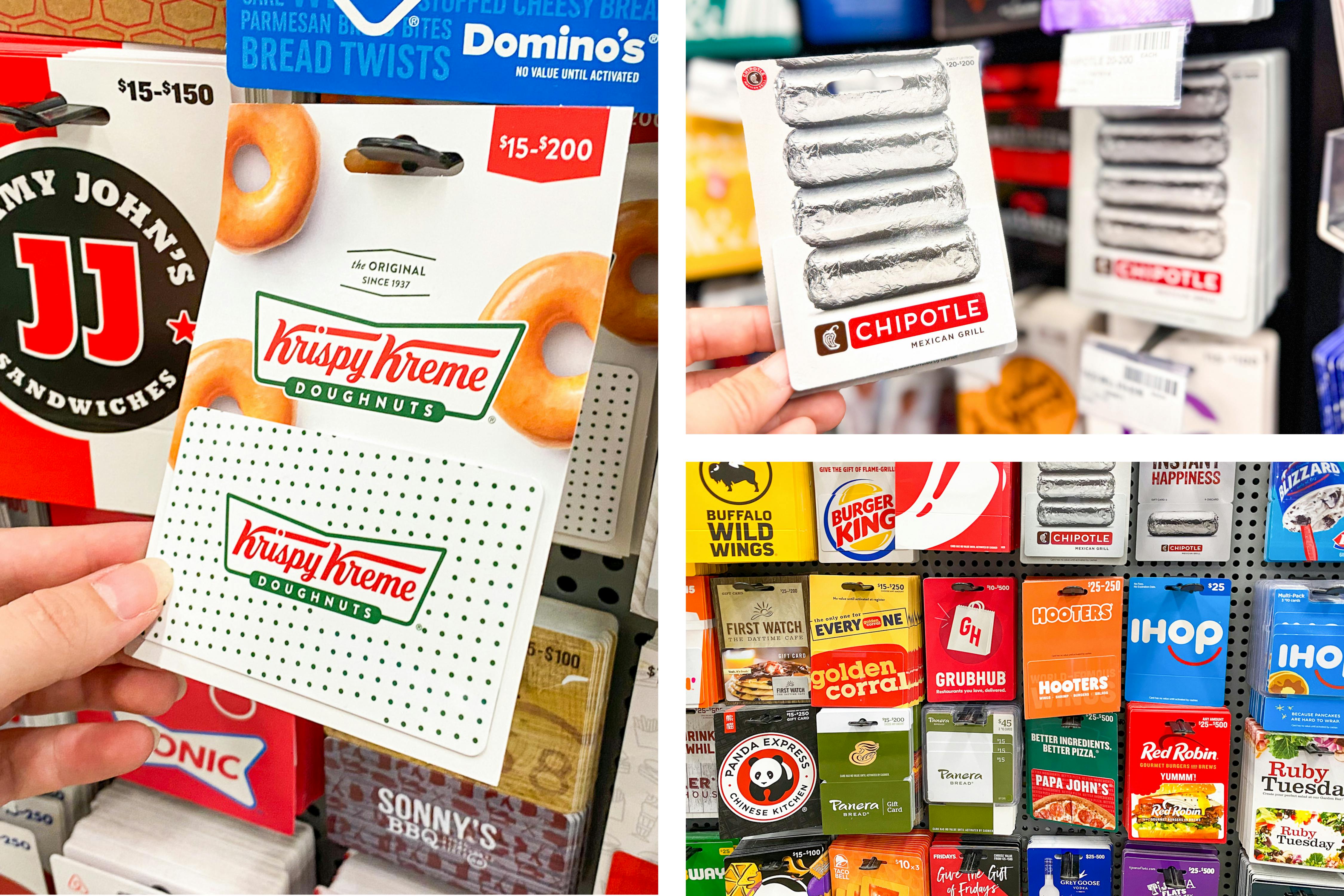 three images of restaurant gift cards 