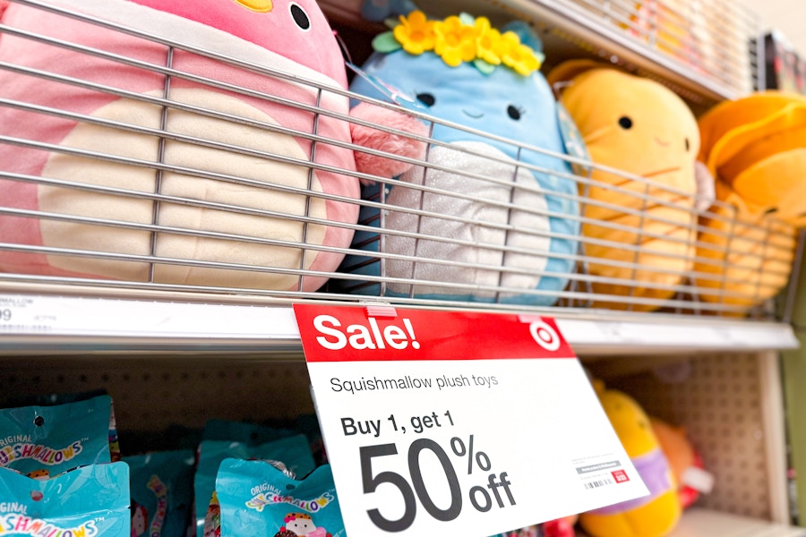 easter squishmallows on target shelf with sale sign