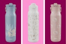 3 character water bottles side by side