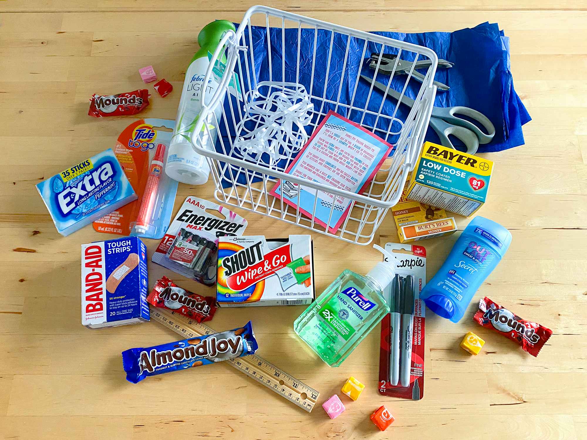 supplies for diy teacher gift basket with poem