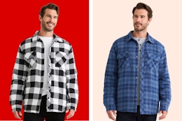George Men's Fleece Shackets in two plaid color patterns