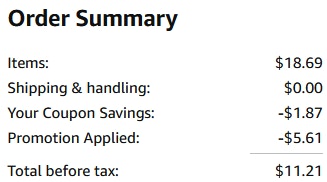an amazon order summary ending in $11.21