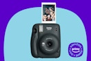 Fujifilm Instax Mini 11 Instant Camera on a blue background with a prime day sticker
