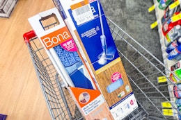 bona floor mops in a cart