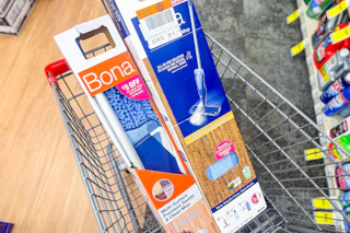 bona floor mops in a cart