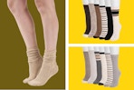 3 lifestyle images of Muk Luk Socks in different prints