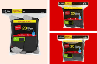 3 stock images of Hanes men's socks (20-packs)