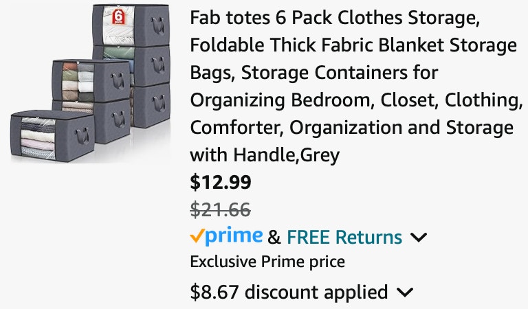 fab totes 6 Pack Clothes Storage, Foldable Thick Fabric Blanket Storage Bags