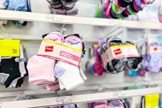 hanes kids' socks 20-packs sitting on a target shelf