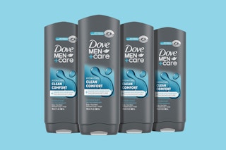 Four bottles of Dove Men + Care Body and Face Wash