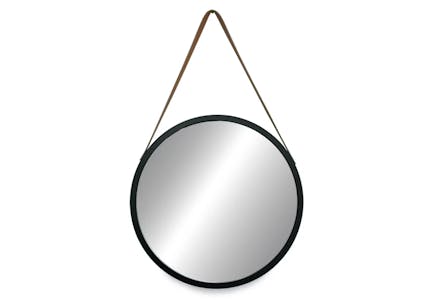 Round Mirror with Leather Hanging Strap