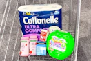 cottonelle toilet paper, gain flings, neutrogena moisturizer, natures bounty vitamins, and cvs pain reliever in a cart
