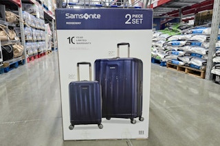 samsonite luggage set on floor at sams club warehouse