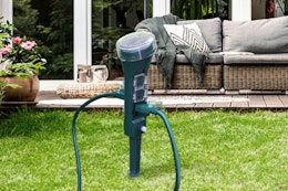 power stake timer in grass outdoors