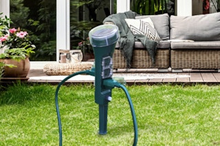 power stake timer in grass outdoors