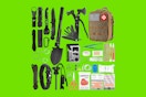 an emergency kit on a green background