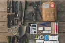 an emergency kit on a green background