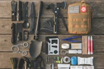 an emergency kit on a green background