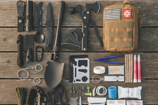 an emergency kit on a green background