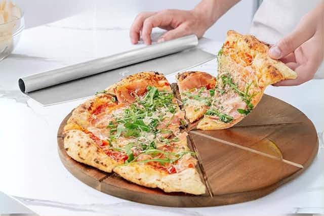 Pizza Cutter and Round Serving Board, Just $19.99 on Amazon (Reg. $30) card image