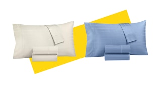 cooling sheets in blue and cream