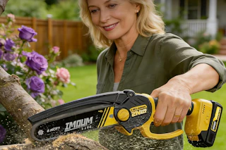 a woman using a chainsaw