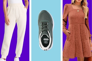 women's white joggers, kids' sneakers, and women's fall dress