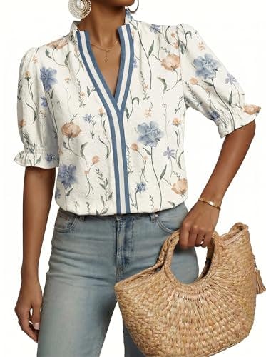 Dokotoo Women's Floral V-Neck Top