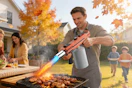 man using torch gun on grill