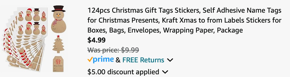 Christmas Gift Tag Stickers Amazon receipt