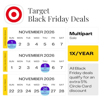 multi calendar graphic of the target black friday deals dates in 2026