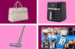 Open Story weekender bag, Dyson vacuum, TCL TV, PowerXL Air Fryer