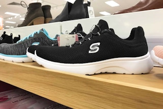skechers women's sneakers sitting on a target shelf