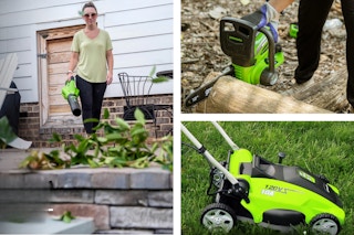 walmart greenworks lawn care tools collage