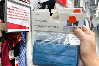 old navy mask being held in store in clearance area