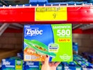 hand holding a box of ziploc bags at sams club