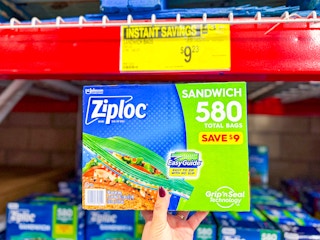 hand holding a box of ziploc bags at sams club