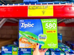 hand holding a box of ziploc bags at sams club