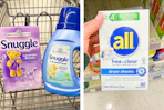 collage image of snuggle and all fabric softeners