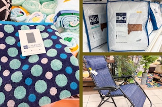 collage of beach towels, mattress pad and anti gravity chairs at Kohl's
