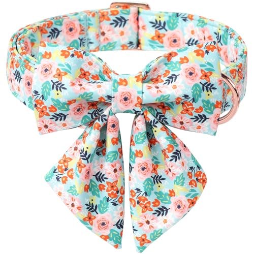 Floral Dog Collar with Bow Tie