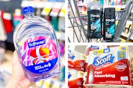 collgate with softsoap, scott, and axe products