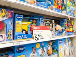 VTech toy isle photo of Black Friday Sale in stores at Target, Buy 1 Get 1 50% Off
