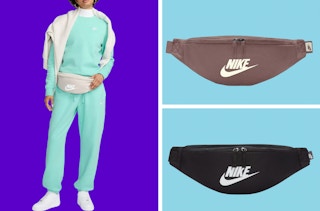 a collage of nike belt bags in different colors