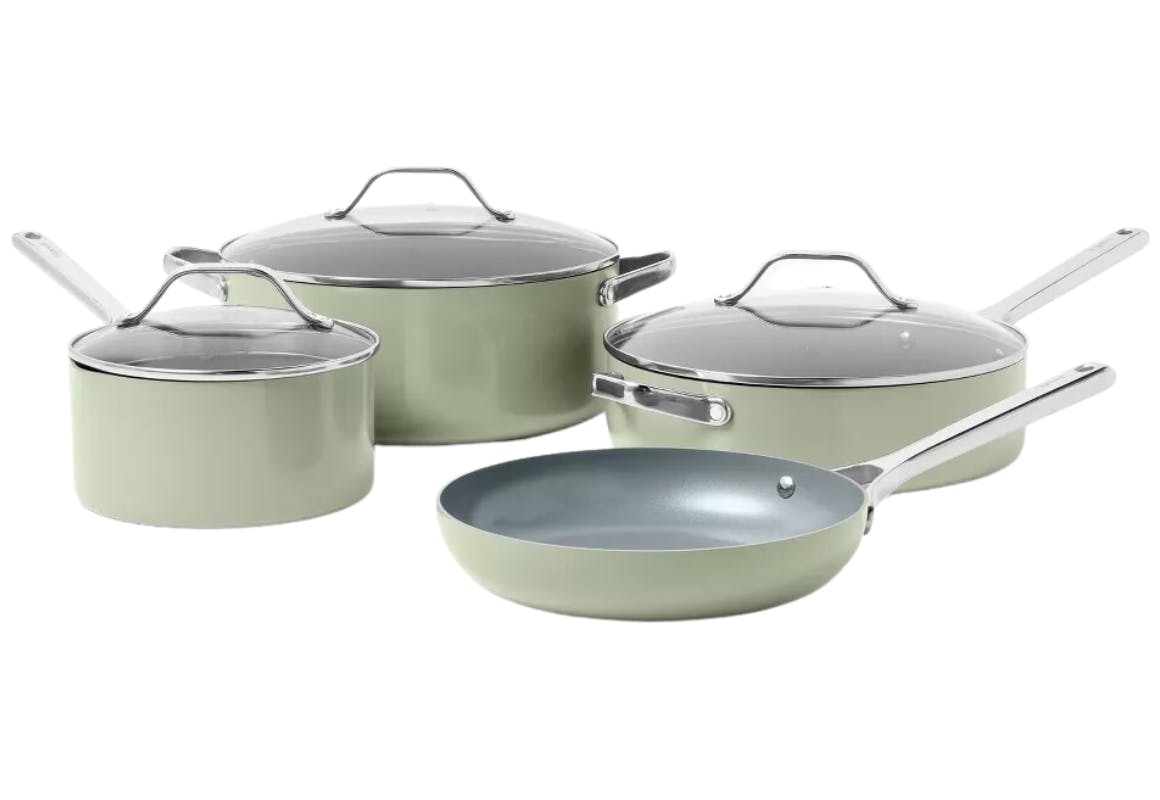 Mainstays 7 Piece Non-Stick Cookware Set Aluminum Mint, Dishwasher Safe 