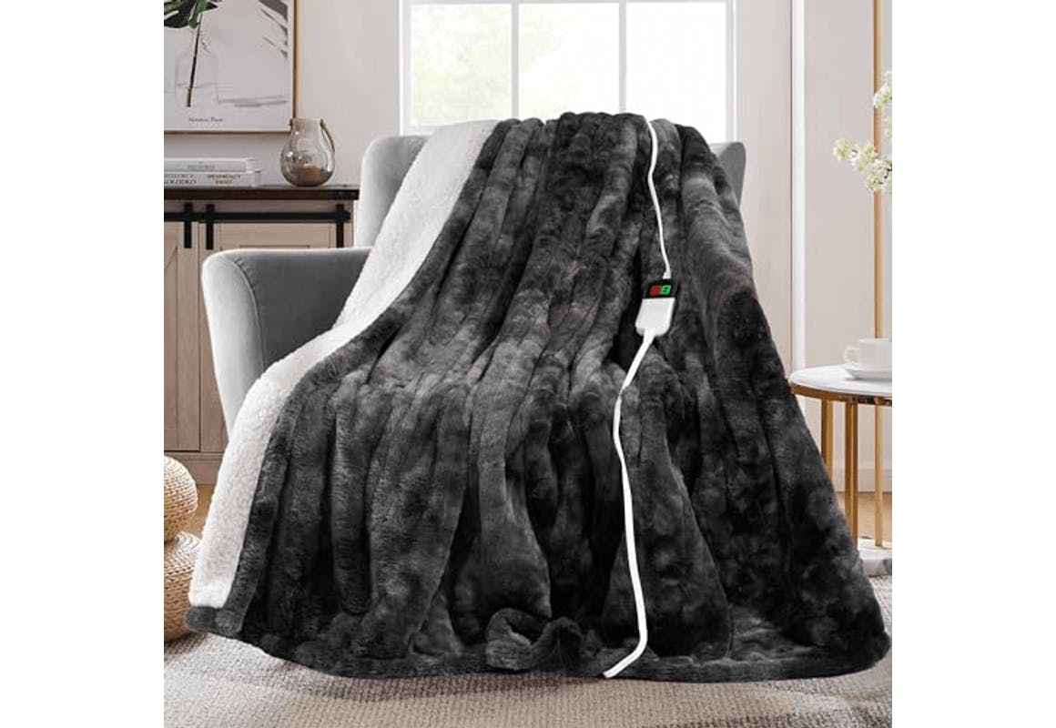 Heated Faux Fur Throw Blanket