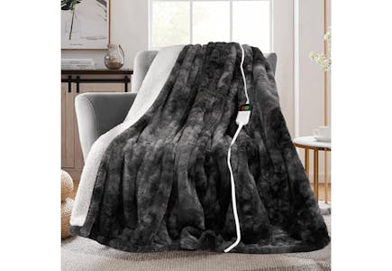 Heated Faux Fur Throw Blanket