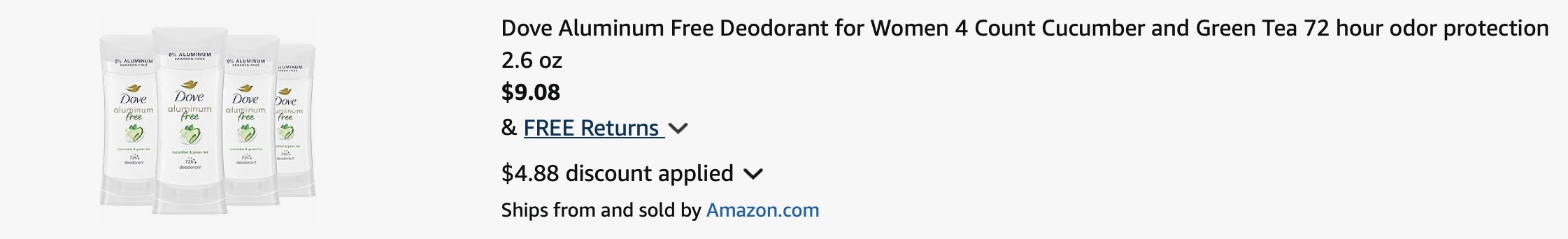 Amazon Dove Aluminum-Free Deodorant 2025