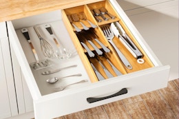 Bamboo Silverware Drawer Organizer, Just $10 on Amazon card image