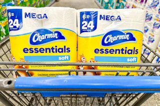 2 packs of charmin toilet paper in a cart